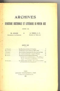 ARCHIV FÜR LEHRGESCHICHTE UND LITERATUR DES MITTELALTERS 1927. E. GILSON - Bild 1 von 1