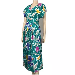 Ronni Nicole maxi V-neck short sleeve floral vibren print size:10/M - Picture 1 of 12