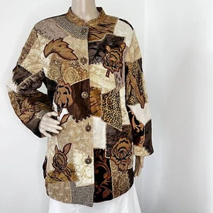 Cappotto giacca tunica Indigo Moon L grande vintage marrone patchwork ricamo - Foto 1 di 9