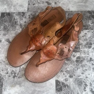 Sandalias de cuero marrón The Leather Collection para mujer talla 8 correa en T abierta azteca - Imagen 1 de 4