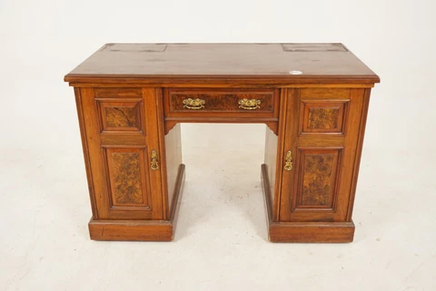 Victorian Walnut Double Pedestal Desk, Writing or Vanity, Scotland 1890, H216 Cover