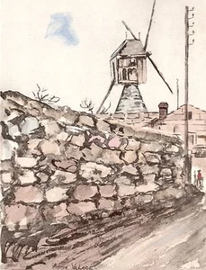 AQUARELLE COULEUR VIEUX MOULIN/ Moulin Malécot sur les coteaux de Saumur - Imagen 1 de 1
