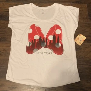 Minnie Mouse New York Disney Store Collection White Red Bow Graphic Tee Sz XL - Picture 1 of 11