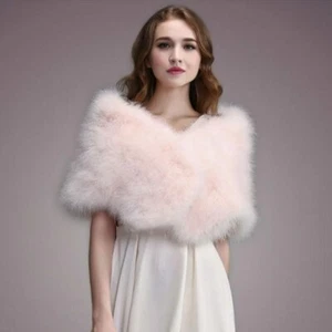 Women Casual Solid Ostrich Feather Shawl Wrap Bride Wedding Turkey Fur Scarves - Bild 1 von 30