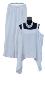 Women's Wide Leg Pants Cold Shoulder Top Sz M/L White Flared Sleeves Beach Cover - Picture 1 of 8