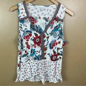 Blusa sin mangas floral Patrons of Peace - Camiseta sin mangas roja y azul talla grande - Imagen 1 de 10