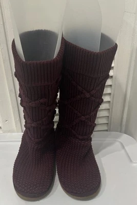 UGG Burgundy Purple Classic Argyle Knit Sweater Tall Boots Size 7 Authentic - Image 1 of 4