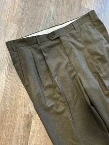 Brioni brown pleated wool made Italy suit dress cuffed trousers pants 40 28 - Picture 1 of 11
