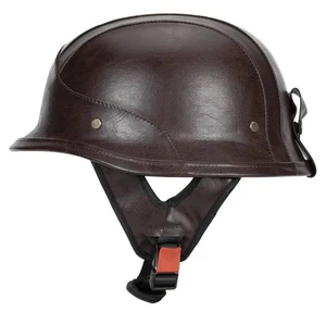 German Style M35 Handmade Leather Retro Motorcycle Helmet 1/2 Vintage Half Face - Picture 1 of 12