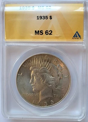 1935 ANACS MS-62 satin-like finish Peace Dollar #168 New Lower Price - Image 1 of 4