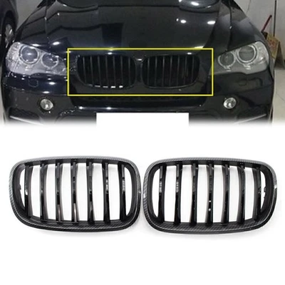 For BMW X5 X6 E70 E71 2008-2013 Carbon Style Frame Gloss Black Grill Car Grille Foto 1 de 4
