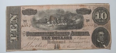 Billete de 10 dólares CSA de 1864 de los Estados Confederados de América/N5 Foto 1 de 2