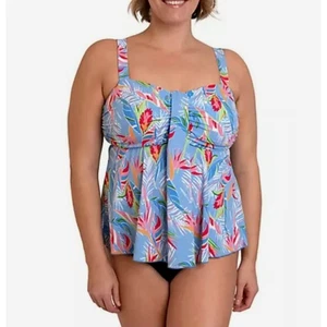 Fit 4 Ur Tummy Women’s Tankini Top Bandeau Dawn Waterfall Blue Size 16 New - Picture 1 of 8