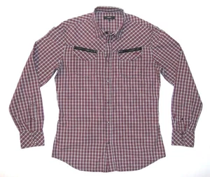 DIESEL Men's Casual Check Shirt - Large - Slim Muscle Fit Pearl Snap Red Grey - Picture 1 of 5