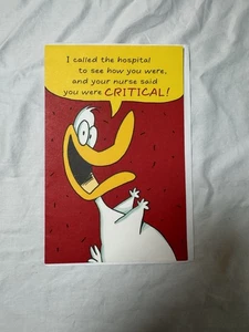 Biglietto di auguri americano vintage Get Well Funny Duck critico di tutto ospedale - Foto 1 di 4
