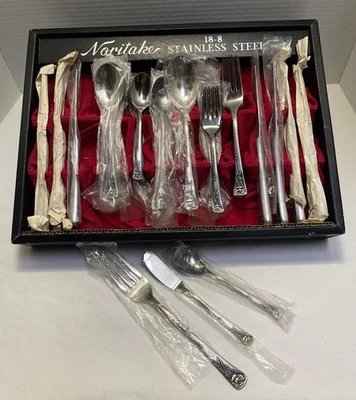 49 PIECES OF NORITAKI ROSETTA 18-8 STAINLESS FLATWARE ~ DISCONTINUED RETIRED - Image 1 of 4