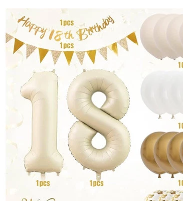 32 Inch 18th Birthday Gold Number Balloons, Party Anniversary Foil Balloon Set - Image 1 of 3