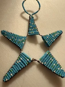 Vintage Ornament -Handcrafted Beaded Star Christmas Tree Ornament/ Key Chain Fob - Picture 1 of 2