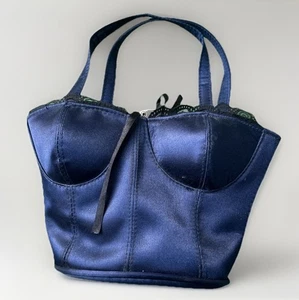 Neuheit Korsett Bustier Handtasche Handtasche marineblau Satin geformte Form Band Schnürung - Bild 1 von 13