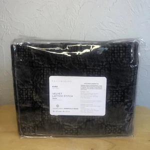 NWT Pottery Barn VELVET Lattice Stitch Quilted KING Sham 36" x 20" Gray - Picture 1 of 6