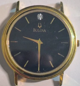 BULOVA Men's Watch Head - Black Sunray Dial w/REAL Diamond - Gold Markers - Picture 1 of 3