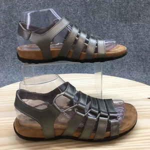 Minnetonka Sandals Womens 7 Ballard Slingback Strappy Gray Leather Metallic - Picture 1 of 18