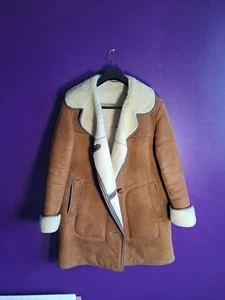 Cappotto pelle di pecora centrale scamosciata taglia 14 marrone shearling made in England vintage anni 80 - Foto 1 di 8