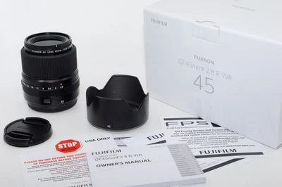 Fujifilm Fujinon GF 45mm f/2.8 R WR lens. Box. Hood. Instr. Caps. Fuji GFX 100S.