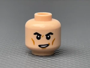 LEGO Minifigure Light Flesh HEAD Male Black Eyebrows Cheek Lines Lopsided Smile - Picture 1 of 8