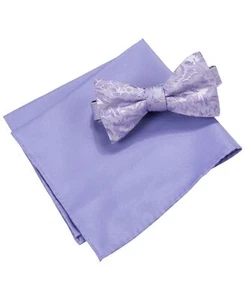 $145 Countess Mara Men Purple Floral Bow Tie Pre-Tied Bowtie Pocket Square Set - Picture 1 of 1