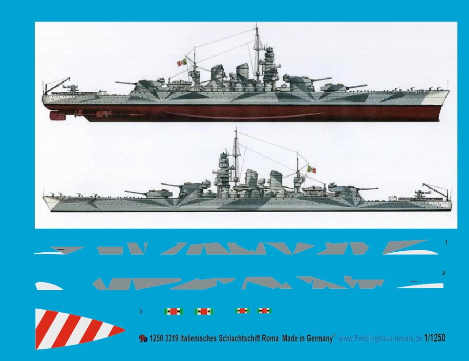 Peddinghstampa 1/1250 3319 Italiano Nave da Guerra Roma Con Rumpftarnung Juli - Immagine 1 di 1