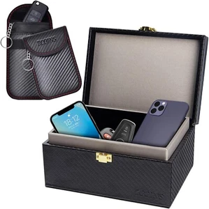 Faraday Box & 2 Dual-Layer Pouches Value Bundle Car Key Signal Blocker Box Keyle - Picture 1 of 5
