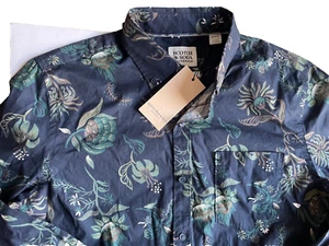 SCOTCH & SODA AMSTERDM Button Down Floral Navy Hawaiian Mens Medium Casual NWT - Picture 1 of 12