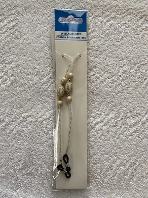 NUEVO CON ETIQUETAS ~ Cadena con soporte para vidrio para ojos ~ Cuentas de semillas ~ Marfil/Dorado ~ 26 pulgadas de largo Foto 1 de 2