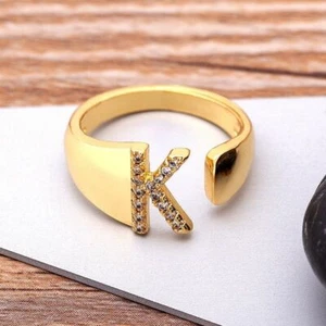 Chunky Wide Opening Ring Initials Alphabet Party Rings Wedding Band Gift Jewelry - Picture 1 of 12