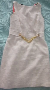 Milly of NY Ivory Textured Gold Chain Shift Lined Dress Defects Sz 6 - Picture 1 of 7