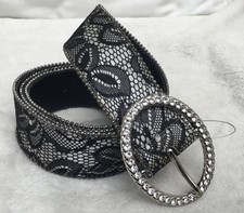 NEXT FAUX LEATHER SILVER PEWTER SEQUIN & DIAMANTÉ BELT Size L/XL