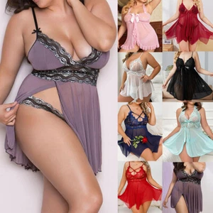 Plus Size Women Sexy Lingerie Babydoll Sheer Mesh Lace Dress Underwear Nightwear - Picture 1 of 186