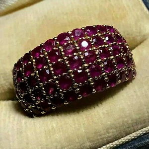 3Ct Lab-Created Ruby Cluster Engagement Wedding Band Ring 14K Yellow Gold Plated - Picture 1 of 9
