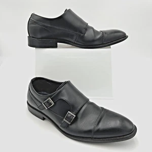 Joseph Aboud Collection Schuhe Herren Gr. 13 Schwarz Leder Doppel Mönch Riemen Schnalle - Bild 1 von 17