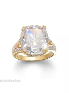 Sterling Silver Gold Plated White CZ Cushion Ring With White CZ Accent CHANT-21- - Picture 1 of 2