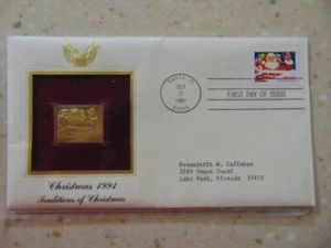 Goldene Repliken von USA Briefmarken 22k Gold - Weihnachten 1991 - Bild 1 von 3