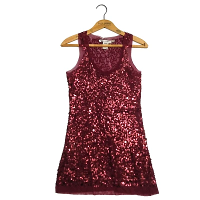 Vintage Y2K Max Studio Sequin Tank Top Size XS Sparkle Fairy Whimsygoth Maroon - Image 1 of 4