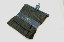 RALPH LAUREN POLO Charcoal Gray With Logo Lambs Wool 2 Pc Hat & Scarf MSRP $49