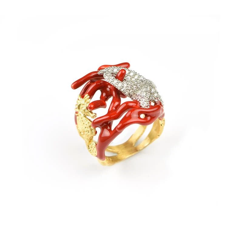 Misis Anello REEF PARTY Anello in argento placcato oro giallo 18kt Zirconi bianc - Immagine 1 di 1