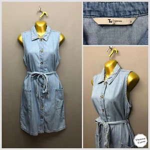 TU Woman Light Blue Belted Denim Shirt Dress UK 12 EUR 40 Buttoned Down - Picture 1 of 12