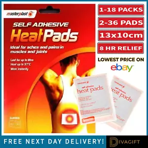 SELF ADHESIVE HEAT PADS PACK MUSCLE BACK JOINT PAIN RELIEF INSTANT MASTERPLAST - Picture 1 of 21