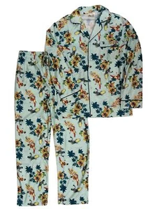 Batman & Robin Mens Aqua Blue Retro Surfs Up Flannel Pajamas Sleep Set - Picture 1 of 1