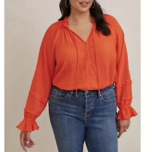 Torrid Orange Stripe Ruffle Crinkle Gauze Peasant Top Size 2X - Picture 1 of 11