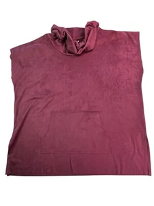 bryn Walker Poncho Tunic Oversized Burgundy Sz XXL Faux Suede Cowl Neck Vegan - Picture 1 of 10